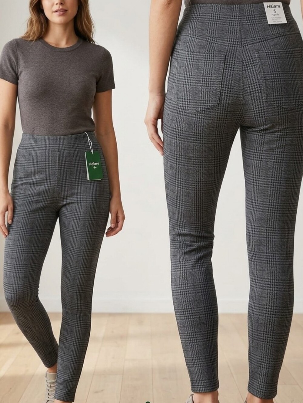 Halara Gray Plaid High Waisted Work Pants Leggings NWT Size S